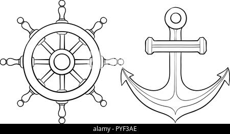Anker und Lenkrad. Hand Skizze gezeichnet Stock Vektor