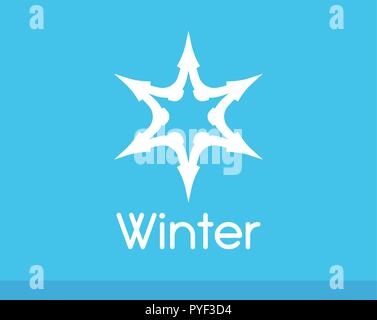 Winter Schneeflockensymbol Farbe Weiß auf Blau isoliert. Vektor Logo der Freeze Frost Stern. Stock Vektor