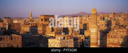 Jemen, Sanaa, Altstadt, Erhöhte Ansicht, UNESCO-Welterbe. Stockfoto