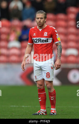 27. Oktober 2018, Riverside Stadium, Middlesbrough, England; Sky Bet Meisterschaft Middlesbrough v Derby; Adam Clayton (08) von Middlesbrough Credit: Mark Cosgrove/News Bilder der Englischen Football League Bilder unterliegen DataCo Lizenz Stockfoto