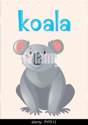Flashcard Tier mit Koala Abbildung Stock Vektor