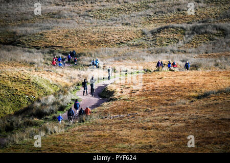 Wanderer ascend Pen y Fan in die Brecon Beacons, Wales. Stockfoto