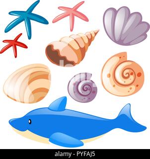 Ozean mit Seesternen und Muscheln Abbildung Stock Vektor