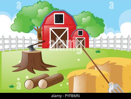 Bauernhof Szene mit Tools im Bereich Illustration Stock Vektor