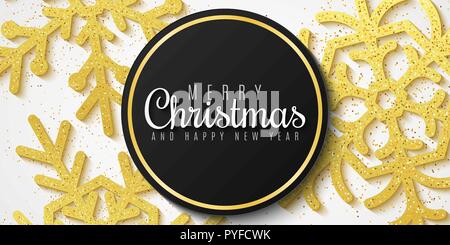 Weihnachten Banner. Schneeflocken in Gold glänzt. Hintergrund für ein Gutes Neues Jahr und Frohe Weihnachten. Luxus, festlichen Hintergrund. Vector Illustration. EPS Stock Vektor