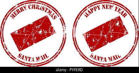 Briefmarke weihnachten santa Lieferung. Gummistempel Textur Umschlag. Vector Illustration Stock Vektor