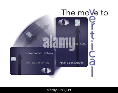 EMV-Chip haben zu einer Umgestaltung der einige Kreditkarten an einem vertikalen oder Hochformat geführt. Hier ist ein Mock generische Kreditkarte, die in der neuen vertikalen ist Stockfoto