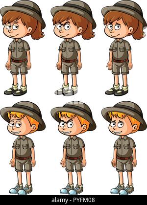 Kinder in Safari Outfit Abbildung Stock Vektor