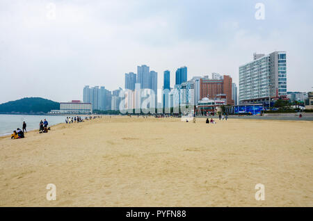 Haeundae Beach, einem Sandstrand beliebt bei Touristen bei Busan in Südkorea Stockfoto