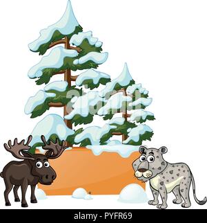 Elche und Gepard im Schnee Abbildung Stock Vektor