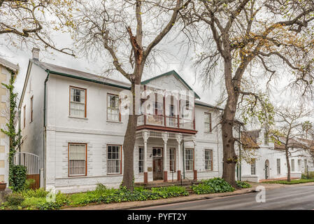 Stellenbosch, Südafrika, 16. AUGUST 2018: Historische Gebäude in Dorp Street in Stellenbosch in der Provinz Western Cape Stockfoto