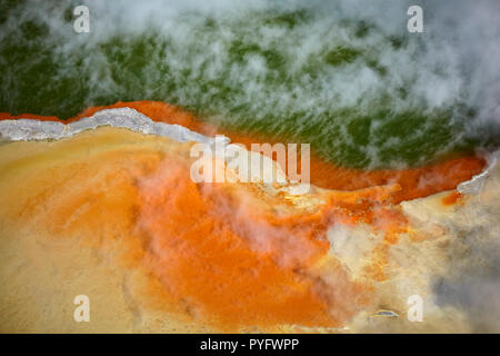 Champagner Pool und Künstler Palette, Waiotapu Thermal Reserve, in der Nähe von Rotorua, North Island, Neuseeland - Antenne Stockfoto