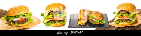 Fast food, frische Burger Foto auf weißem Hintergrund Stockfoto