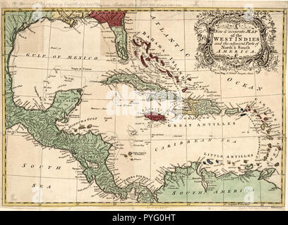 Vintage Karten/Antique Maps - eine neue und genaue Karte von den Westindischen Inseln und den angrenzenden Teilen von Nord- und Südamerika Stockfoto