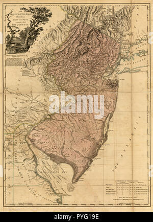 Vintage Karten/Antique Maps - der Provinz New Jersey, aufgeteilt in Ost und West, die gemeinhin als die Trikots Ca. 1777 Stockfoto