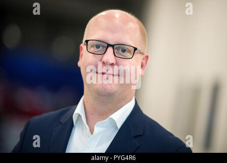 Dresden, Deutschland. 27 Okt, 2018. 27. Oktober 2018, Deutschland, Dresden: Henning Homann, neuer Generalsekretär der sächsischen SPD-Landesparteitag zugelassen. Credit: Monika Skolimowska/dpa-Zentralbild/dpa/Alamy leben Nachrichten Stockfoto