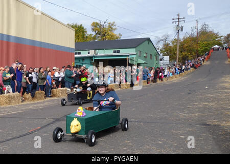 Eugene, Oregon, USA. 27. Oktober, 2018. Racers konkurrieren im Sarg Rassen, ein Halloween-themed soapbox Derby in Eugene, Oregon. Copyright: Gina Kelly/Alamy leben Nachrichten Stockfoto