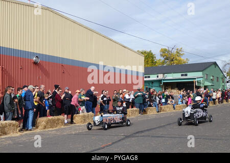 Eugene, Oregon, USA. 27. Oktober, 2018. Racers konkurrieren im Sarg Rassen, ein Halloween-themed soapbox Derby in Eugene, Oregon. Copyright: Gina Kelly/Alamy leben Nachrichten Stockfoto