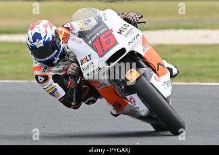 Oktober 27, 2018: Joe Roberts (USA) auf der Nr. 16 von NTS Nts Rw Racing Gp während der Moto2 Übung drei an der MotoGP 2018 von Australien auf Phillip Island Grand Prix Circuit, Victoria, Australien. Sydney Low/Cal Sport Media Stockfoto