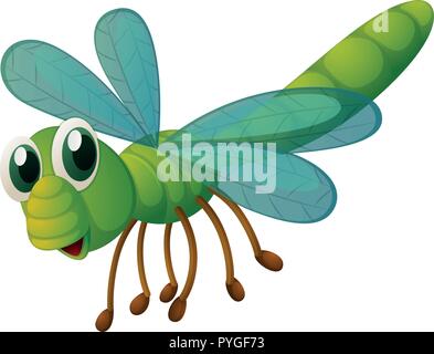 Grüne Libelle fliegen auf weißem Hintergrund Abbildung Stock Vektor