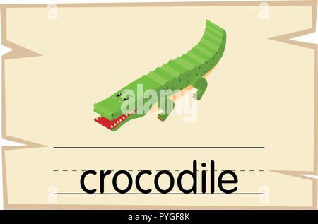 Wordcard Vorlage für Word krokodil Abbildung Stock Vektor