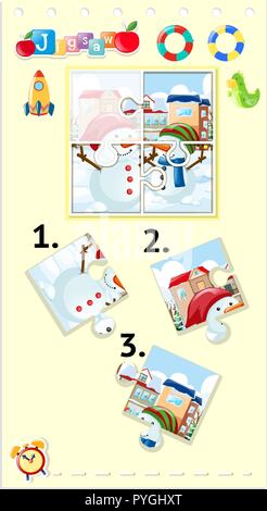 Puzzle Spiel mit zwei schneemänner Abbildung Stock Vektor