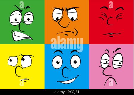 Menschliche Mimik auf bunten Hintergrund Abbildung Stock Vektor