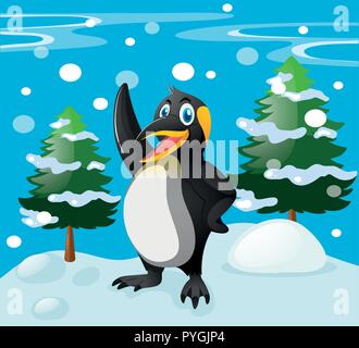 Cute penguin Standing im Schnee Feld Abbildung Stock Vektor