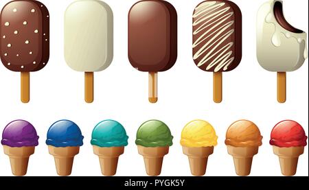Verschiedene Geschmacksrichtungen Eis in Kegel Abbildung Stock Vektor
