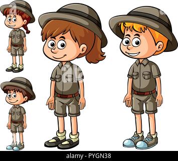 Jungen und Mädchen in Safari Outfit Abbildung Stock Vektor