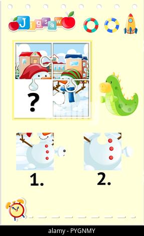 Puzzle Spiel mit zwei schneemänner Abbildung Stock Vektor