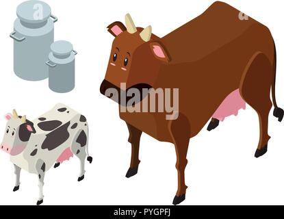 3D-Design für zwei Kühe und Milch tanks Abbildung Stock Vektor