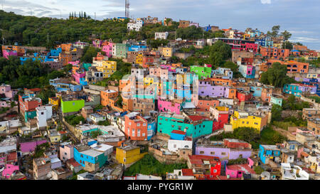 Luftaufnahme von bunten Häusern in Guanajuato, Mexiko Stockfoto