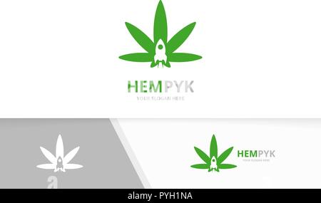 Vektor Marihuana Blatt und Rakete logo Kombination. Hanf und Start-up-Symbol oder das Symbol. Einzigartige Cannabis und Raumschiff Logo Design Template. Stock Vektor