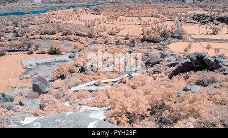 Blick von oben auf Anjenaya hill der Geburtsort von Lord Hanuman in Hampi Karnataka Stockfoto