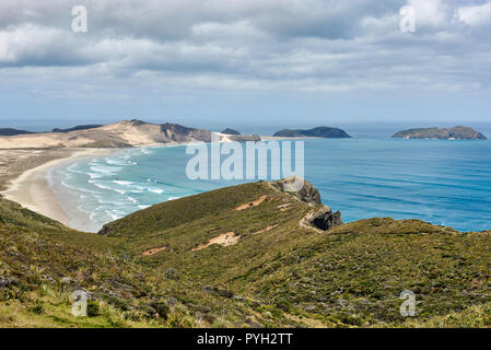 Wunderschöne Aussicht auf die schöne Landschaft am Cape Reinga in Neuseeland Stockfoto