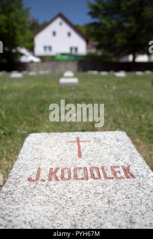 Bayern, Deutschland - Ehrenamtliche Friedhof für 121 Opfer der nationalsozialistischen Gewaltherrschaft starb kurz nach der Befreiung 1945. Grabstein eines polnischen Mann Stockfoto