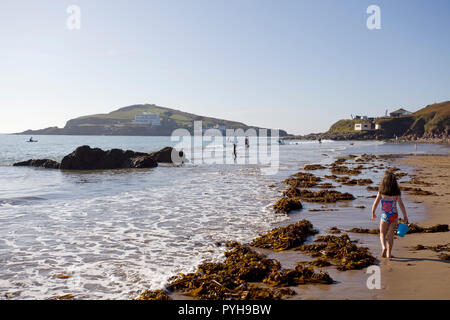 Bigbury Strand mit Burgh Island. Devon England Stockfoto