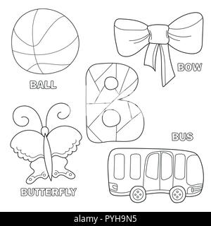 Kinder alphabet Malbuch Seite mit Umrissen Clip Arts. Buchstabe B Stock Vektor