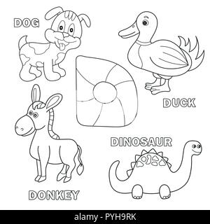Kinder alphabet Malbuch Seite mit Umrissen Clip Arts Schreiben D Stock Vektor