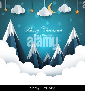 Cartoon Papier Landschaft. Frohe Weihnachten. Frohes neues Jahr. Stock Vektor