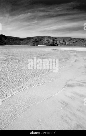 Schwarz/Weiß-Bild von Meer und Wüste, Balandra Strand, La Paz, Baja California Sur. Mexiko Stockfoto