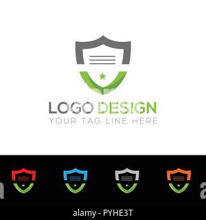 Grüne und dunkelgraue Farbschild-Logo-Vorlage Stock Vektor