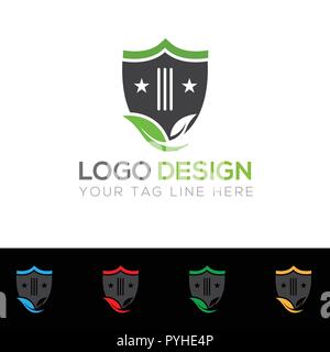 Grüne und dunkelgraue Farbschild-Logo-Vorlage Stock Vektor