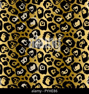 Nahtlose Leopardenmuster. Tierischer Haut grunge Textur. Gold gradient Hintergrund. Vector Illustration. Stock Vektor