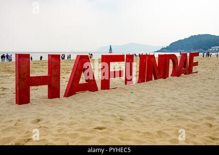 Haeundae Beach, einem Sandstrand beliebt bei Touristen bei Busan in Südkorea Stockfoto