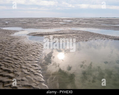 Sandbänken bei Ebbe von Gezeiten meer Wattenmeer in der Nähe von Boschplaat, Terschelling, Niederlande Stockfoto