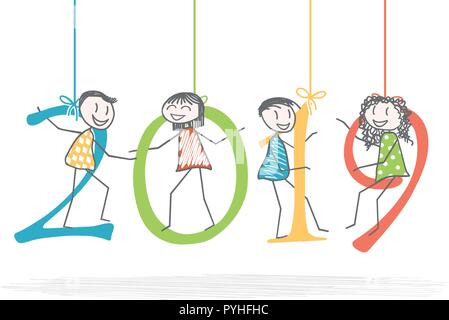 Die Menschen in der 2019 Zahlen für das Neue Jahr Stock Vektor