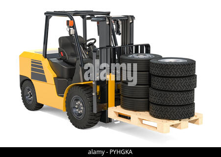 Stapler mit lkw-Räder. 3D-Rendering auf weißem Hintergrund Stockfoto