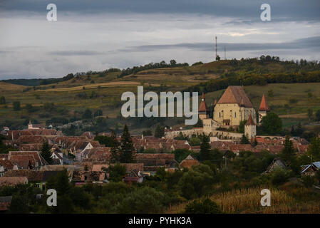 Birthälm Panorama, Sibiu, Rumänien Stockfoto